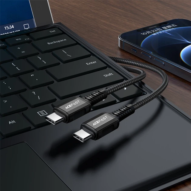 Кабель Acefast C1-03 PD 60W 3A Type-C to Type-C 1.2m Black - Фото 4 Кабель Acefast C1-03 PD 60W 3A Type-C to Type-C 1.2m Black - изображение 4