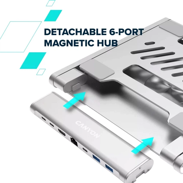 USB-хаб Canyon OnStand 2 Aluminium 6-in-1 з підставкою для ноутбука (CNS-SDS2) - зображення 17