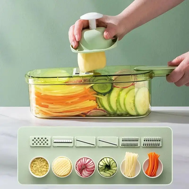 Багатофункціональна овочерізка зі змінними насадками slicer 2232 терка для овочів з контейнером - зображення 3