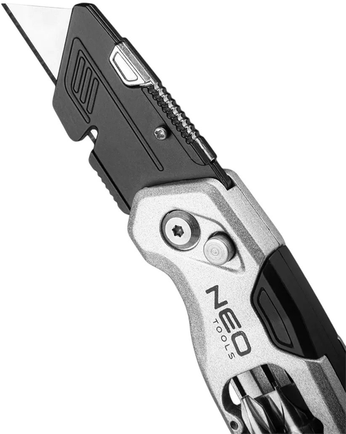Ніж з трапецієподібним лезом NEO Tools складний 1+3 леза, 2 біти 63-705 (5907558472295) - зображення 4