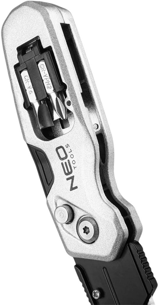 Ніж з трапецієподібним лезом NEO Tools складний 1+3 леза, 2 біти 63-705 (5907558472295) - зображення 6