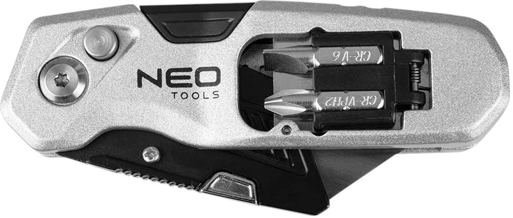 Ніж з трапецієподібним лезом NEO Tools складний 1+3 леза, 2 біти 63-705 (5907558472295) - зображення 7