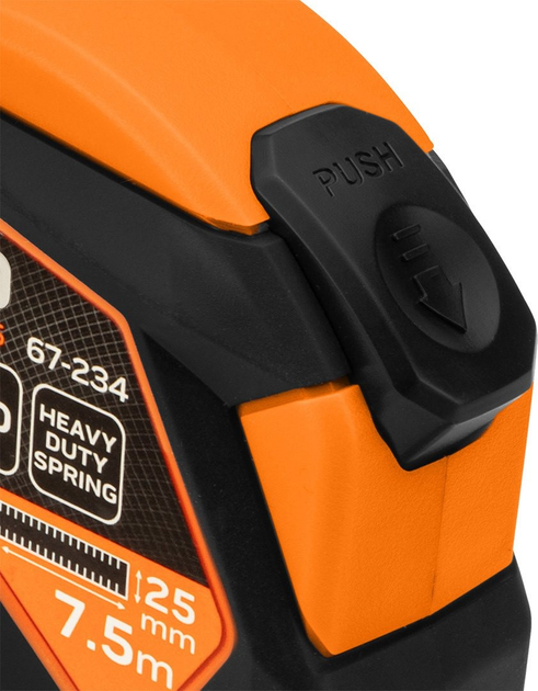 Рулетка NEO Tools сталева 7.5 м x 25 мм з автоматичним блокуванням, кнопкою зупинки та магнітом 67-234 (5907558472219) - зображення 6
