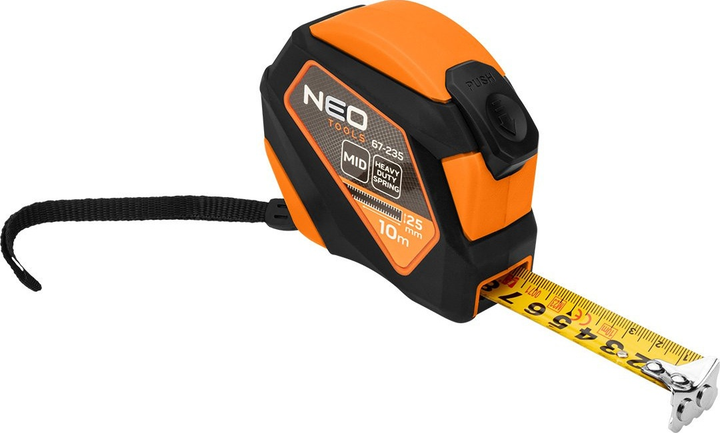 Рулетка NEO Tools сталева 10 м x 25 мм з автоматичним блокуванням, кнопкою зупинки та магнітом 67-235 (5907558472226) - зображення 2