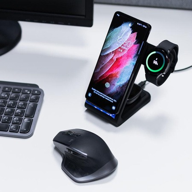 Zestaw Crong ładowarka GaN PD 35W + ładowarka bezprzewodowa PowerSpot Pivot Stand 3w1 do iPhone Samsung Android CRG-POWER-BUNDLE1 - obraz 4