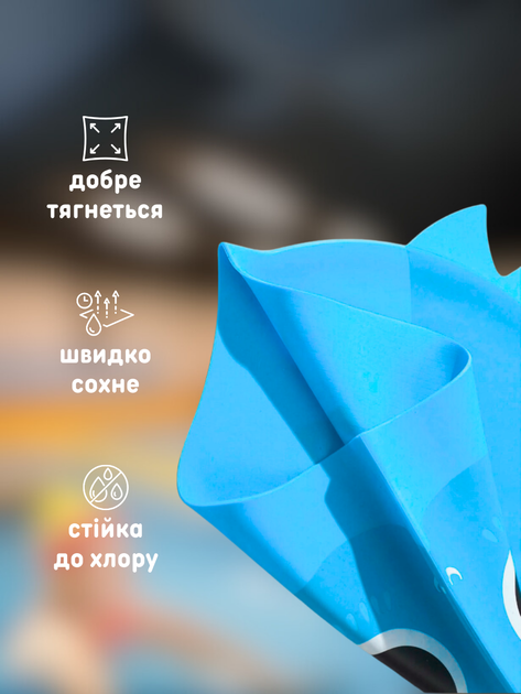 Дитяча шапочка для плавання для дітей дитини хлопчика дівчинки школяра шапка плавальна силіконова гумова красива яскрава для басейну купання довгого волосся на років 7, 8, 9, 10, 11, 12, 13, 14 Hechpro ТБShark не тягне волосся блакитна - зображення 3