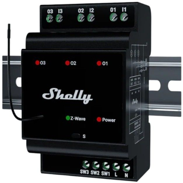 Інтелектуальний перемикач Shelly Relais "Wave" Hutschiene Pro 3 Relais max. 48 A 3 Phasen 3x 16A Z-Wave(3800235269336) - зображення 1