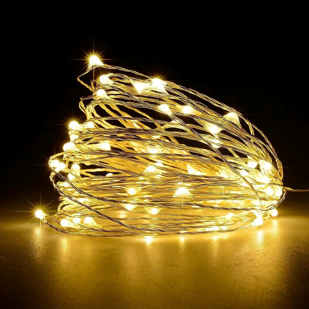LED гирлянда новогодняя Капля росы 100LED 10м цвет Теплый Белый режимы статика и мерцание 2 в 1 от USB и батареек - изображение 2