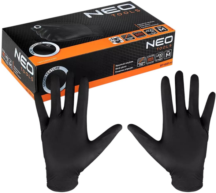 Rękawiczki nitrylowe NEO Tools rozmiar M 97-691-M 100 szt czarne (5907558484519) - obraz 1