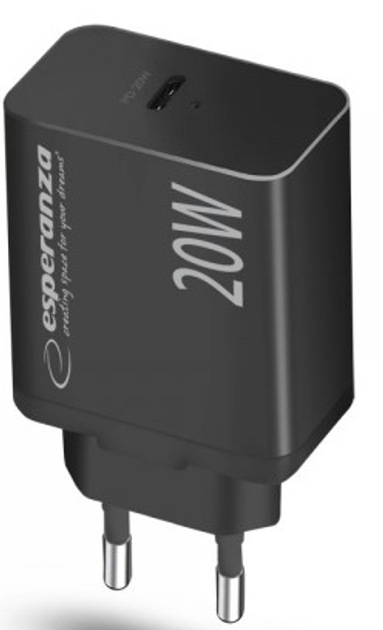 Мережевий зарядний пристрій Esperanza 20W USB-C PD Black (5901299960547) - зображення 2