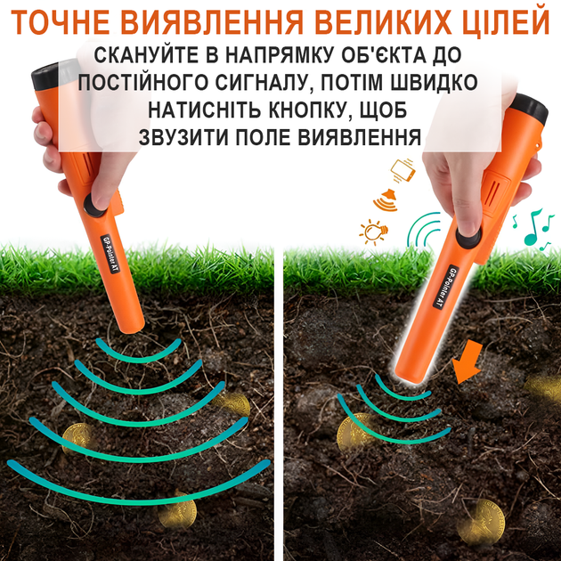 Водонепроницаемый пинпоинтер - целеуказатель IP68-Pointer, металлоискатель, для поиска сокровищ, металлов, монет, Оранжевый - изображение 5