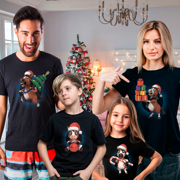 Футболки Family Look Кавун Сім'я новорічних коней M 4 шт Чорний ФП013163(M) - изображение 2