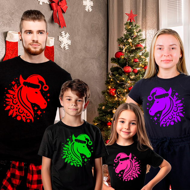 Футболка Family Look Кавун Кольорові коні M 4 шт Чорний ФП013159(M) - Фото 2 Футболка Family Look Кавун Кольорові коні M 4 шт Чорний ФП013159(M) - зображення 2