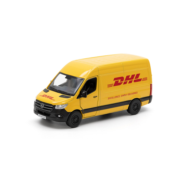 Металевий інерційний автобус Mercedes-Benz Sprinter DHL Edition 5", відкриваються двері - Фото 1 Металевий інерційний автобус Mercedes-Benz Sprinter DHL Edition 5", відкриваються двері - зображення 1
