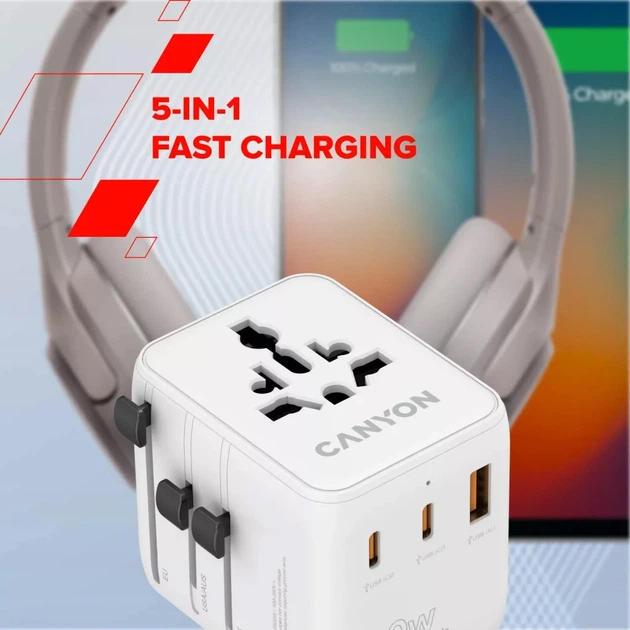 Мережевий зарядний пристрій Canyon OnTour 20 Travel Adapter EU/UK/US/AUS 20W White (CNS-TA20W1005W) - зображення 7