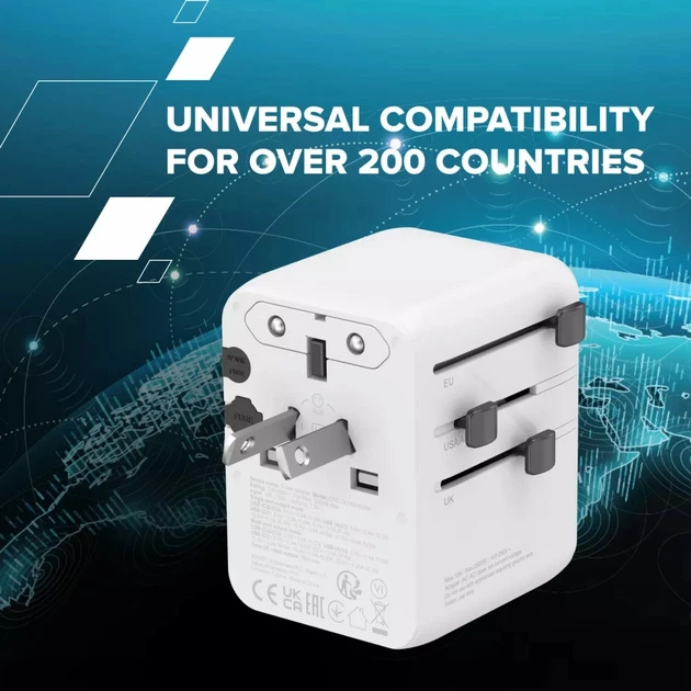Мережевий зарядний пристрій Canyon OnTour 70 Travel Adapter EU/UK/US/AUS 70W White (CNS-TA70W1006W) - зображення 6