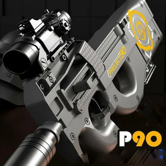Игрушечный пистолет-автомат P90 на мягких пулях EVA 70 см с глушителем, оптическим прицелом серый - изображение 5