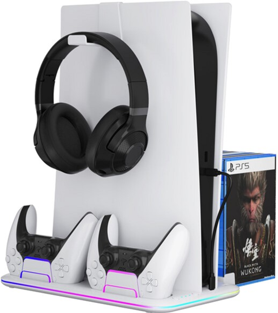 Stojak do PS5 Canyon CS-51 RGB Slim/DE z chłodzeniem i ładowaniem padów White (CND-CSPS5W-1) - obraz 3