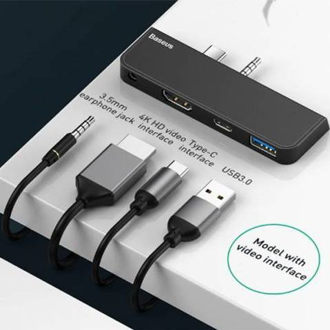 Док-станція USB3.1 Type-C+3.5mm --> HDMI/USB 3.0/Type-C/3.5mm Чорна Baseus for Surface Go - изображение 4