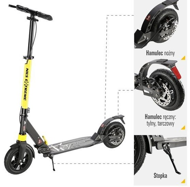 Hulajnoga Nils Extreme HM208T z hamulcem tarczowym Czarno-żółta (5907695597455) - obraz 3