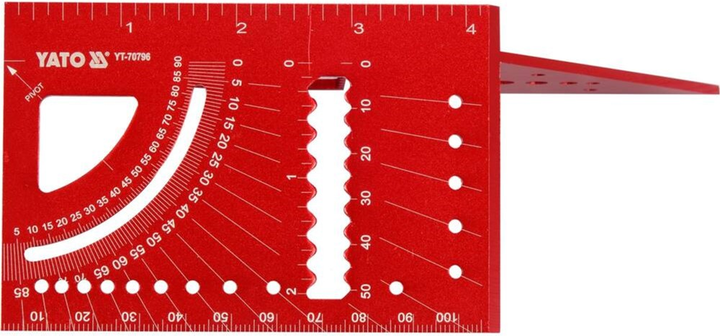 Kątownik YATO aluminiowy stereometryczny 3D, 150x70x215 mm 45°, 90° z kątomierzem i wzorami otworów (YT-70796) - obraz 1