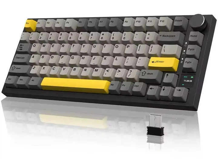 AJAZZ AK820 PRO Flying Fish Switch Black-Gray-Yellow - беспроводная клавиатура, RGB-подсветка, регулятор звука + экран - изображение 4
