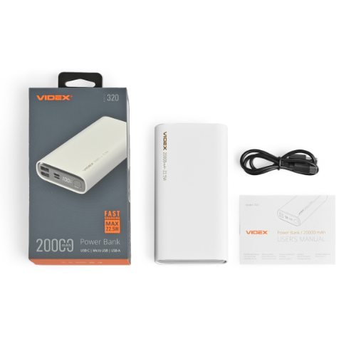 Павербанк 20000 mAh Videx VPB-320-W 22,5W білий – фото, отзывы