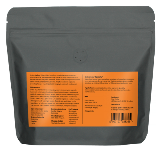 Kawa ziarnista Figa Coffee Kolumbia Huila de Caña Omniroast bezkofeinowa 250 g (5907127038365) - obraz 2