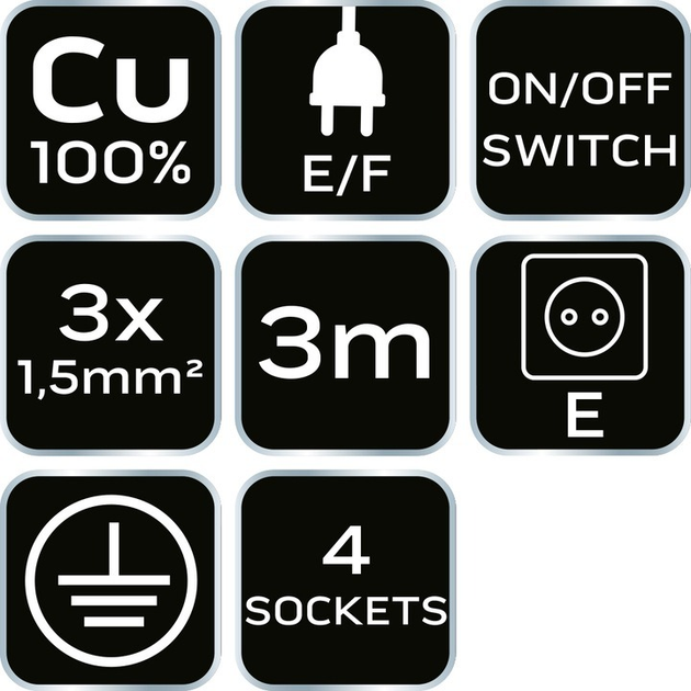 Przedłużacz listwowy NEO Tools 4 gniazda 3 m czarny 90-185 (5907558475012) - obraz 6