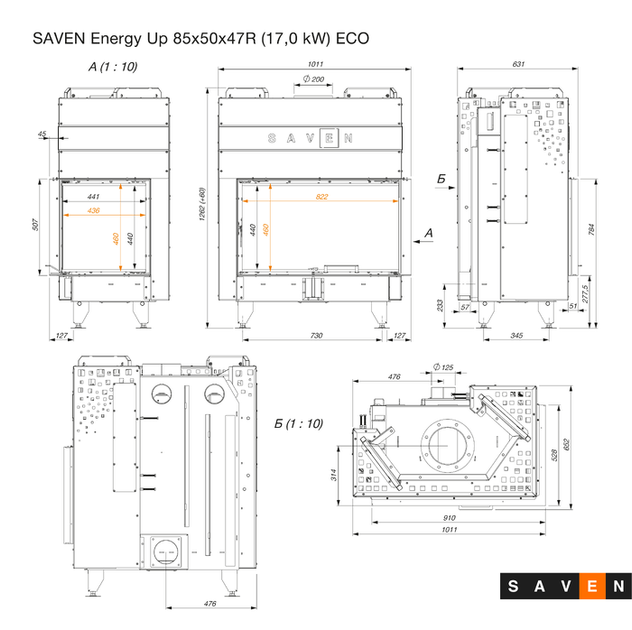 Камінна топка кутова SAVEN Energy Up 85х50х47R (17,0 kW) ECO - Фото 3 Камінна топка кутова SAVEN Energy Up 85х50х47R (17,0 kW) ECO - изображение 3
