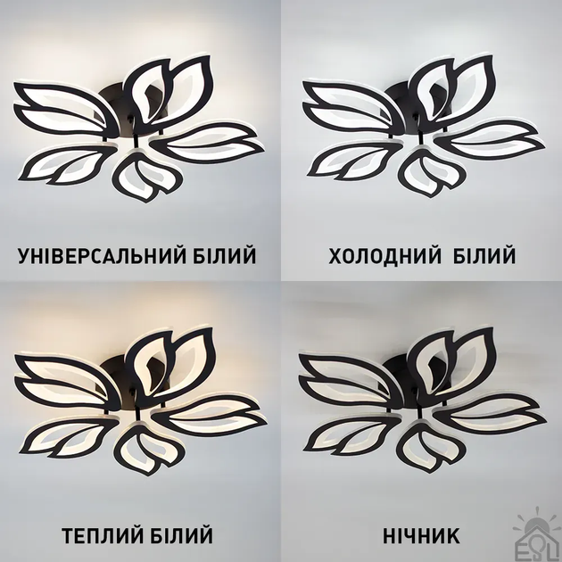 Люстра ASTRA 60W 5F черная Esllse Ø560×95мм управляемая светодиодная с пультом ДУ 3000-6500К 6000Lm BLACK 220V - изображение 8