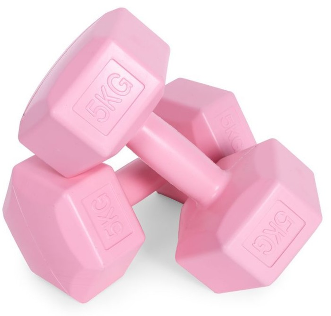 Hantle sześciokątne do ćwiczeń Modern Home 2 x 5 kg Różowe (5905817006175) - obraz 1