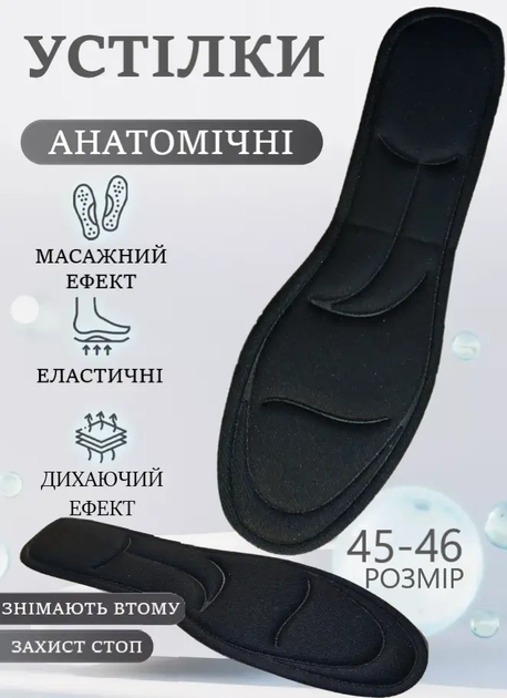 Стельки для обуви и кроссовок анатомические мужские женские 45-46 размер Черный - Фото 1 Стельки для обуви и кроссовок анатомические мужские женские 45-46 размер Черный - изображение 1