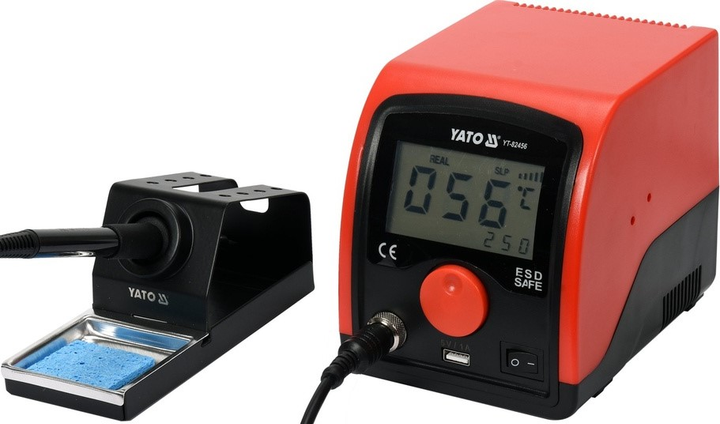 Паяльна станція YATO 75 Вт / 200-480°С / жало тип 900М / LCD табло з USB заряджанням (YT-82456) - зображення 1