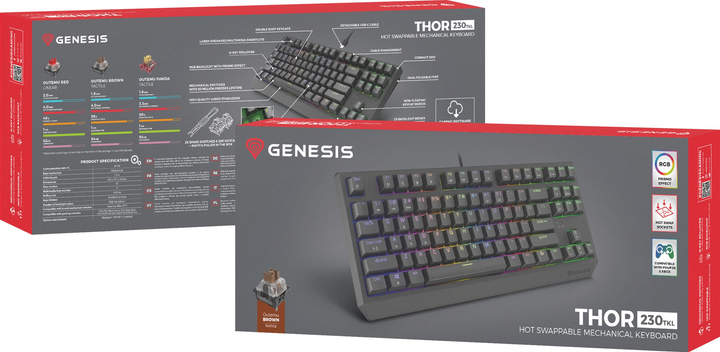 Klawiatura przewodowa Genesis Thor 230 TKL RGB Outemu Brown USB Black (NKG-2079) - obraz 11
