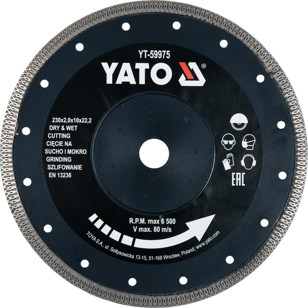 Tarcza diamentowa YATO do cięcia i szlifowania ceramiki 230 mm (YT-59975) - obraz 1