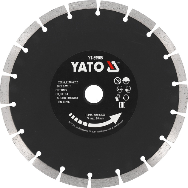 Tarcza diamentowa YATO 230 mm segmentowa do betonu (YT-59965) - obraz 1