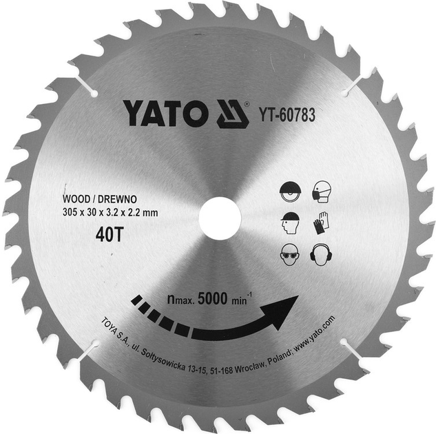 Tarcza widiowa YATO do drewna 305 x 40 zębów x 30 mm dla YT-82175 (YT-60783) - obraz 1