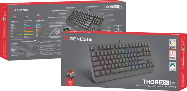 Клавіатура дротова Genesis Thor 230 TKL Lite RGB Outemu Red USB Black (NKG-2076) - зображення 17