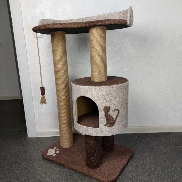 Кошачья когтеточка дряпка домик для кошки кота 90х60х40см бежево коричневая - Фото 4 Кошачья когтеточка дряпка домик для кошки кота 90х60х40см бежево коричневая - изображение 4
