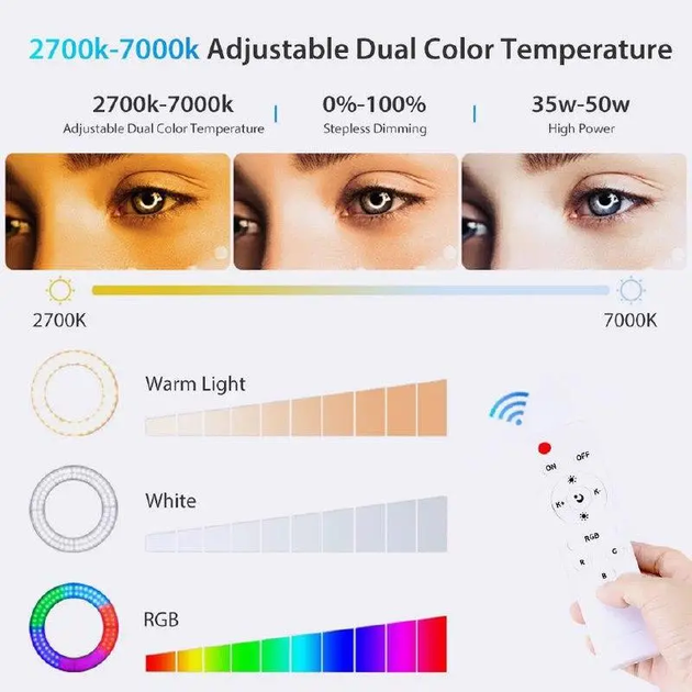 Кольцевая лампа 45 см цветная RGB Ring Fill сенсорное управление + Штатив + пульт + сумка - Фото 7 Кольцевая лампа 45 см цветная RGB Ring Fill сенсорное управление + Штатив + пульт + сумка - изображение 7