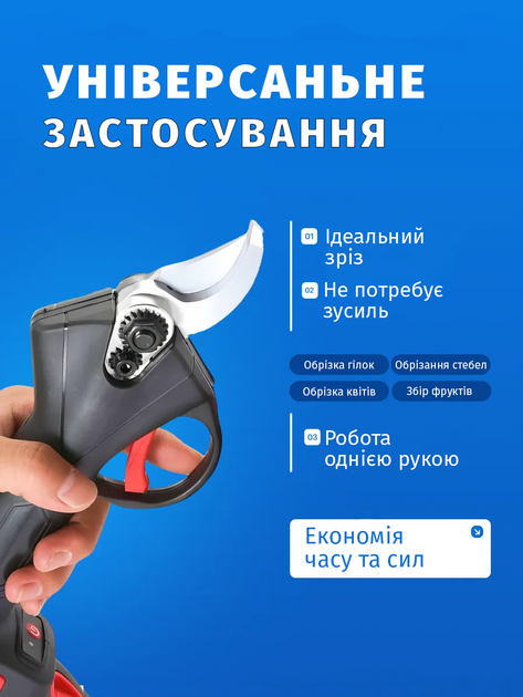 Cекатор акумуляторний. Садові ножиці в кейсі 2 акумулятори Чорний - Фото 2 Cекатор акумуляторний. Садові ножиці в кейсі 2 акумулятори Чорний - зображення 2