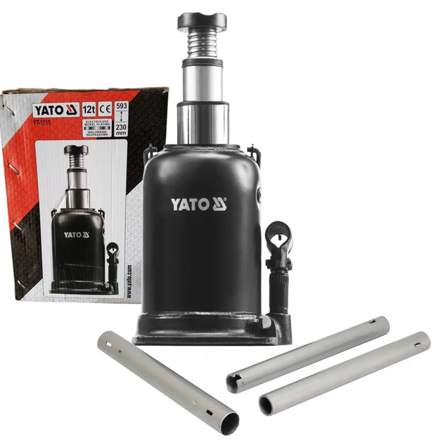 Podnośnik YATO hydrauliczny butelkowy podwójny tłok 12 t 230-593 mm (YT-1715) - obraz 3