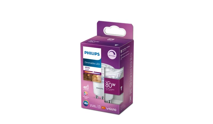 Світлодіодна лампа Philips GU10 6.2Вт 3000K (тепле) 575 люменів з димуванням 929002068450 - зображення 2