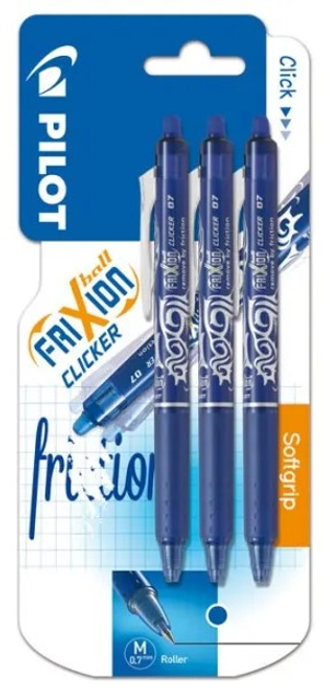 Набір ручок Pilot FriXion Ball Clicker Softgrip M 0.7 мм 3 шт Синій (ZES3131910221159) - зображення 1
