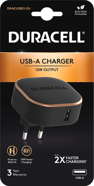 Ładowarka sieciowa Duracell 1 x USB-A 12 W Black (5056304310173) - obraz 2