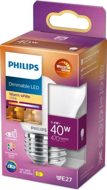 Світлодіодна лампа Philips E27 P45 3.4W 822-827K 470LM DIM (929003013601) - зображення 2