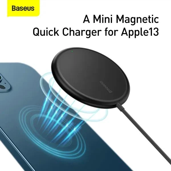 Беспроводная зарядка Baseus Simple Mini Magnetic Wireless Charger |15W, быстрая зарядка, широкая совместимость, многоуровневая защита, для смартфона или наушников, компактная, магнитное крепление| Черный - изображение 6