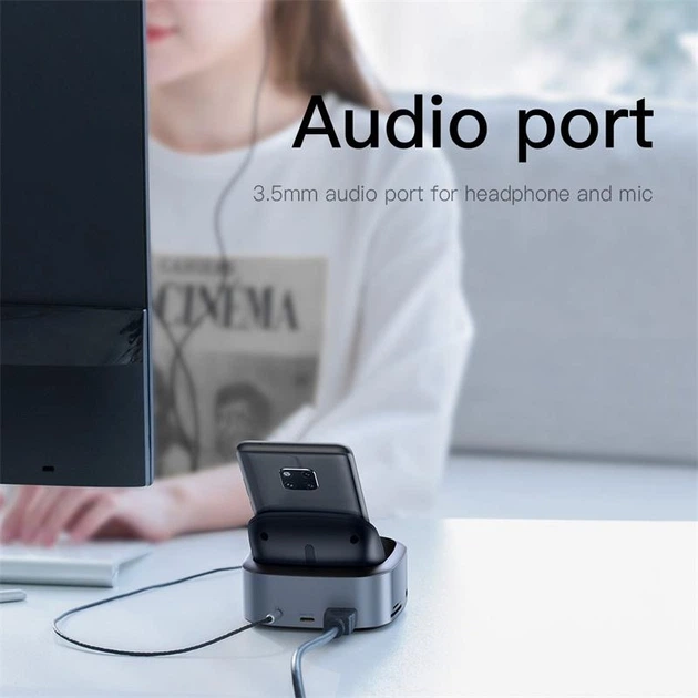 Док-станция BASEUS Mate Docking Type-C 8-в-1 |8 портов, быстрая зарядка PD 49W, кардридер SD/Micro SD, аудиоразъем 3.5mm, поддержка видео 4KHD, широкая совместимость| Серый - изображение 7