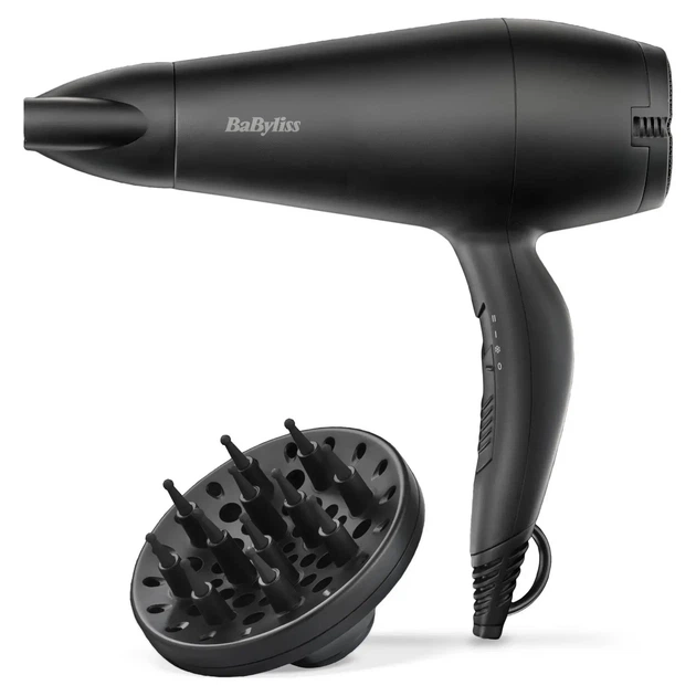 Фен Babyliss Power Smooth, 2000Вт, 2 режими, іонізація, хол. обдування, 2 насадки, чорний - зображення 2